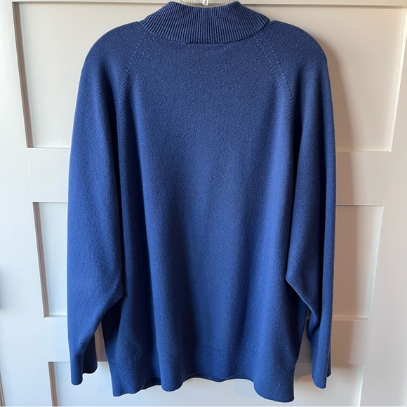Blue Merino Wool Quarter Zip Sweater - Size L - Picture 2 of 5